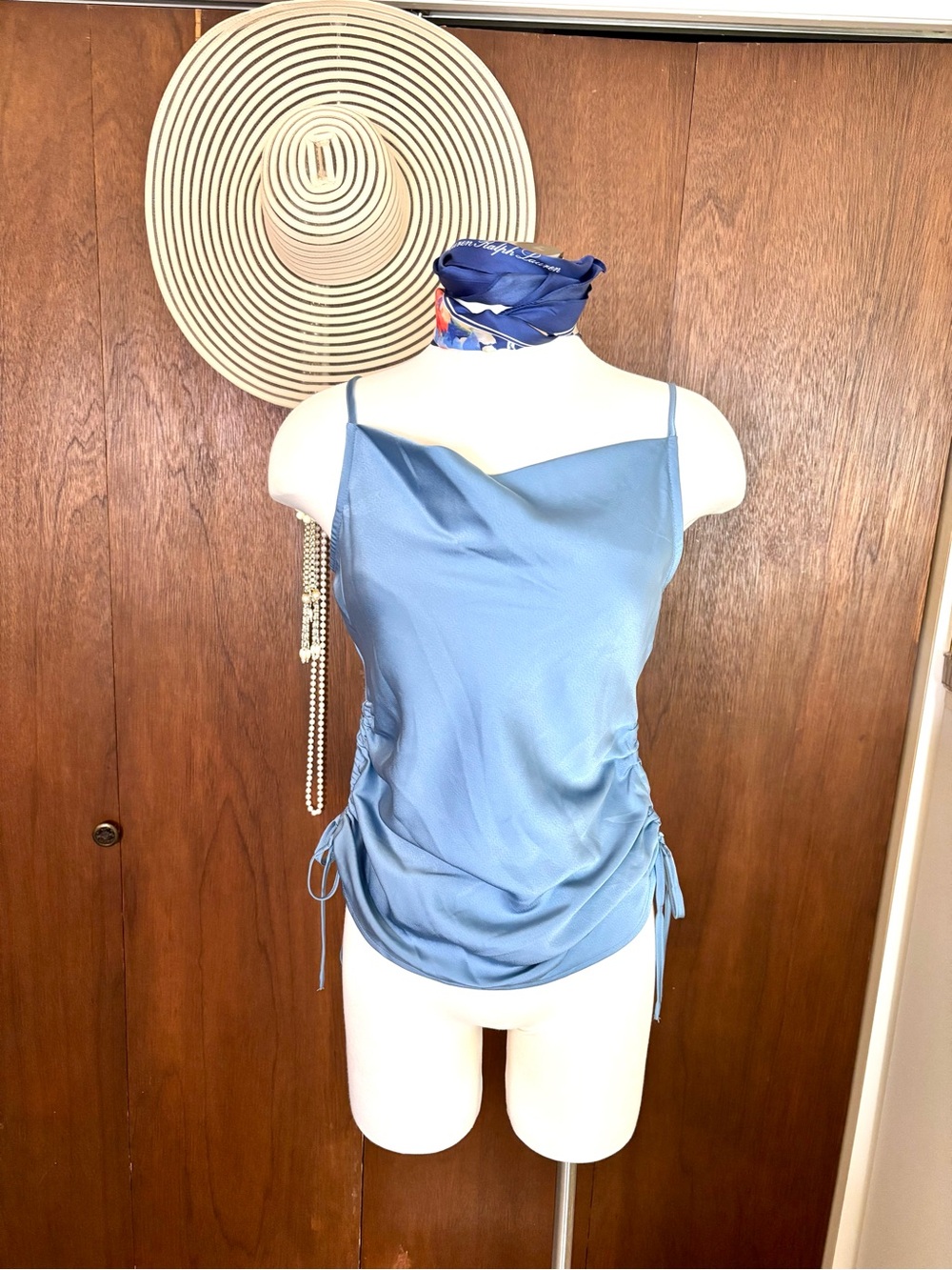 1. State Blue Satin Cowl Neck Camisole